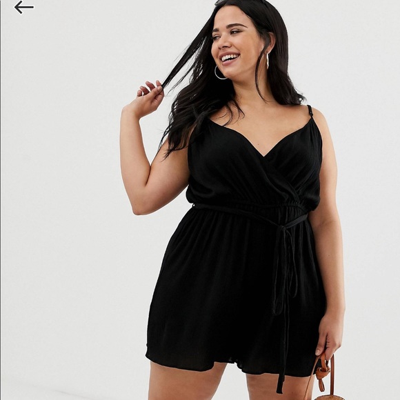 ASOS Curve Dresses & Skirts - Black wrap tie Romper